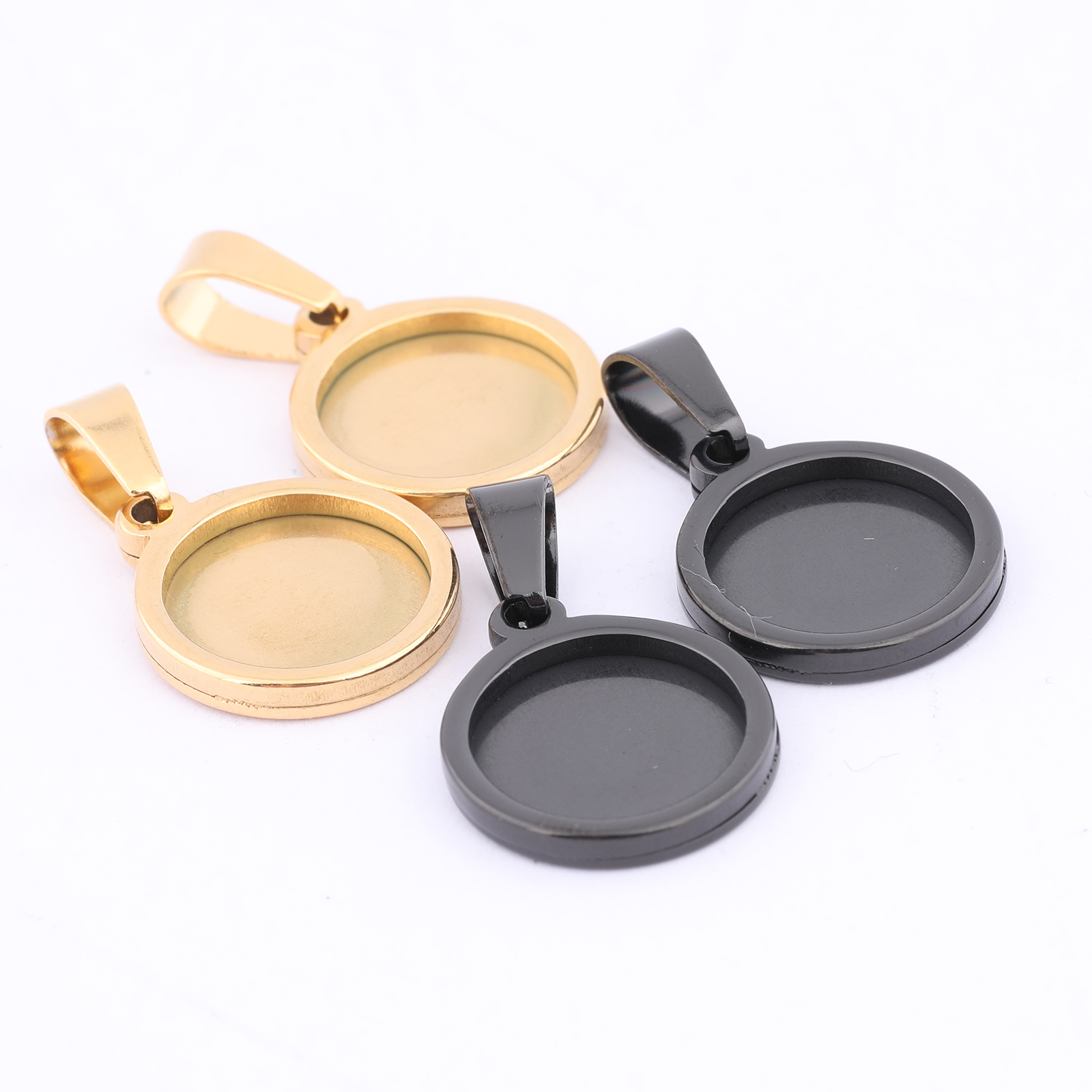 Bezels Set Pendant - 10 pz placcato oro nero 12mm