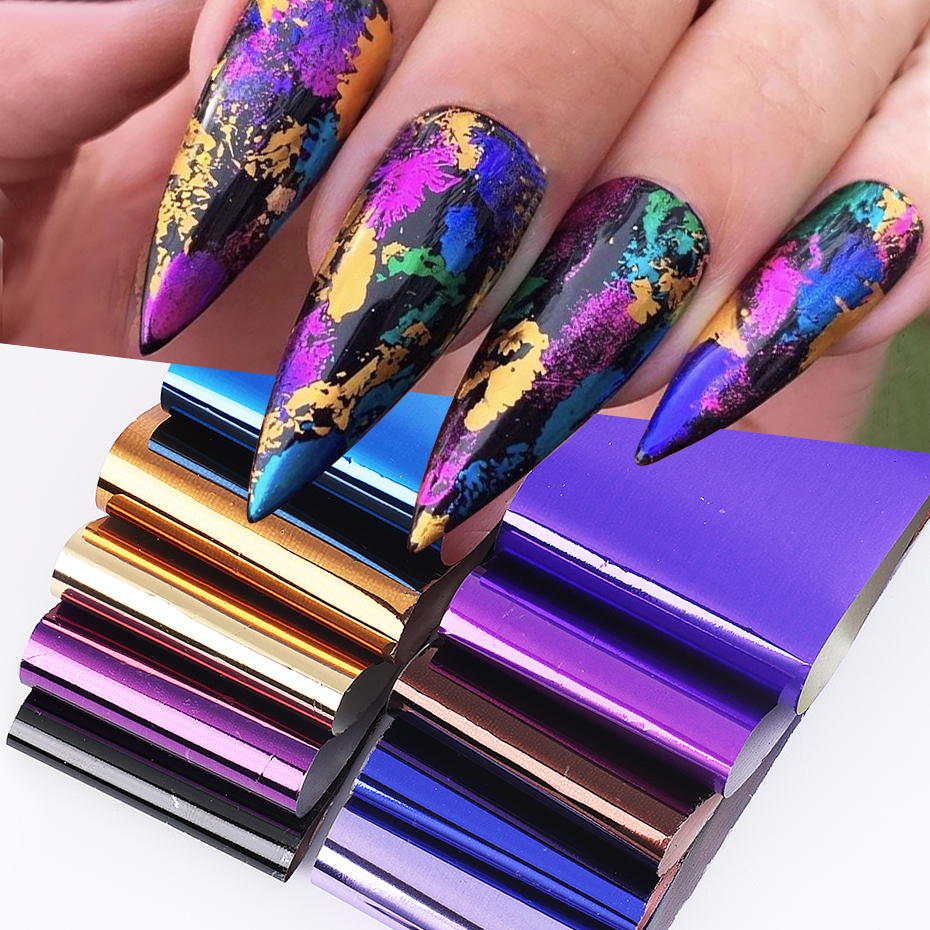Gold Foil Flakes - 10 fogli metallici per trasferimento unghie,