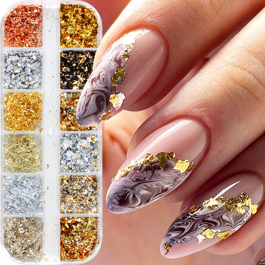 Gold Foil Flakes - 12 Griglie di Glitter Dorati e