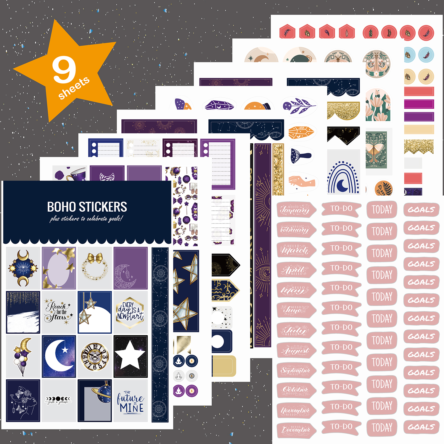 Gold Foil Flakes - 9 fogli BOHO Stickers Mystery Series
